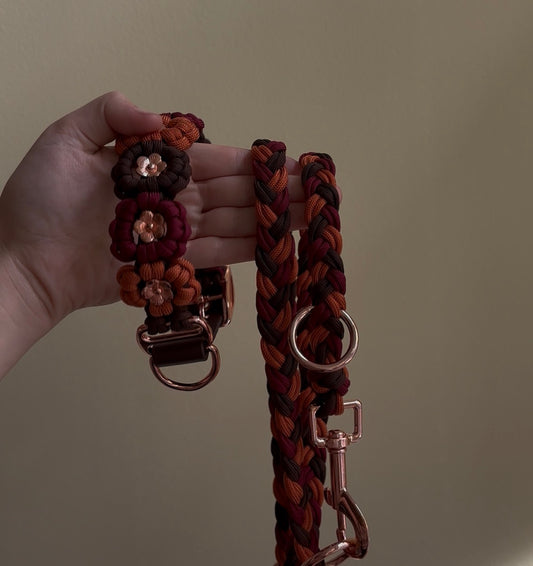 Set: Blumen Halsband + Paracord Leine