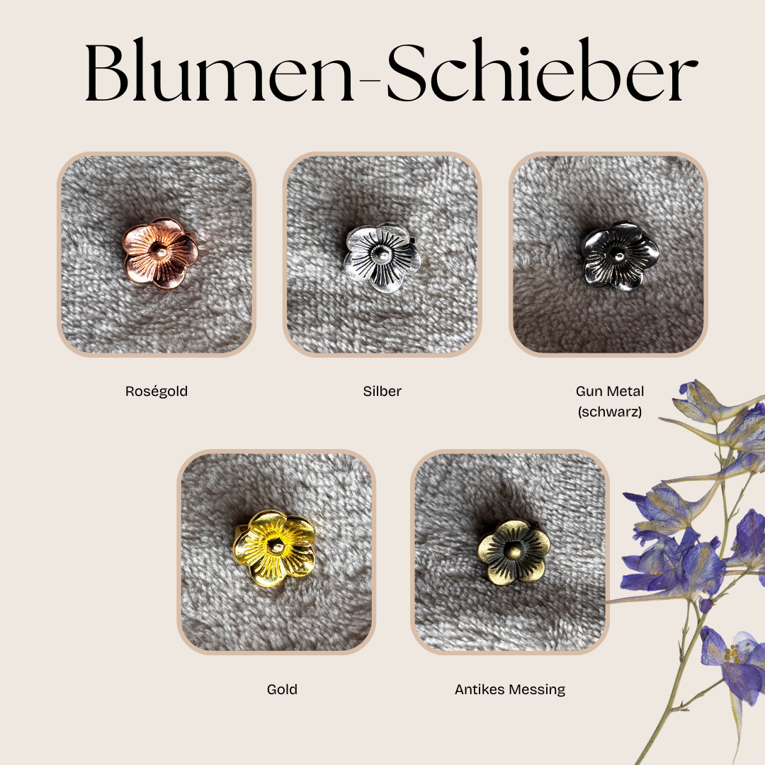 Blumenschieber für Paracord Hundeleine: Roségold, Silber, Gun Metal (schwarz), Gold, Antikes Messing – dekorative Option für Pama Leinen & Halsbänder.